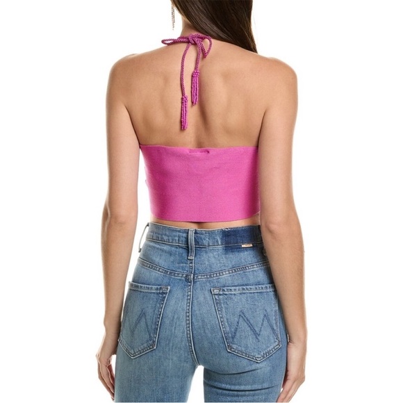 FARM Rio PINK KNIT HALTER CROP TOP Size XL - Picture 2 of 13